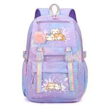 Lightweight And Spacious Rainbow Backpack Featuring Plush Charm,Perfect For Travel, Designed With Cat Motif | Made Of Nylon,Back To School Supplies - Multicolor - View 11