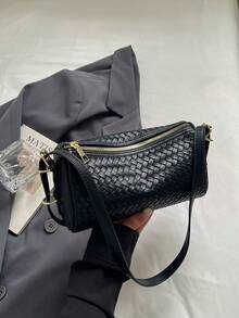 Autumn/Winter Vintage Small Woven Boston Bag For Women - Black - View 2