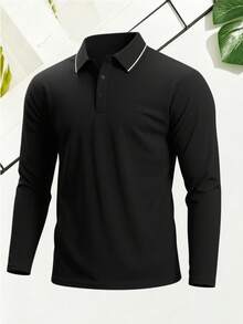Men's 3-Pack Long Sleeve Polo Shirts, Solid Color Business Casual, Soft & Breathable, Versatile Tops - Multicolor - View 2