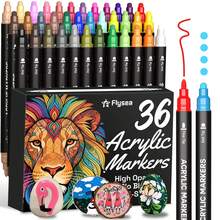 Flysea Dual-Tip Acrylic Paint Marker Set, 24pcs/36pcs/48pcs, 24 Colors/36 Colors/48 Colors, Suitable For Wood, Canvas, Stone, Rock Painting, Glass And Ceramic Surfaces, DIY Craft Art Supplies And Back To School Essential Stationery - Sets - View 7
