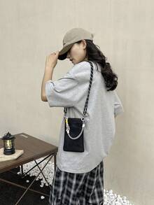 Nouveau mini sac bandoulière pour téléphone à texture tressée verticale pour femmes, poignet - Noir - Voir 9
