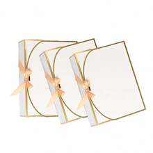 10pcs White Gold Trim Gift Boxes, 10.6 X 7.8 X 3.1 Inches (Approx. 27 X 20 X 8 Cm), With Ribbon Bridesmaid Invitation Boxes, With Lid Gift Boxes, Suitable For Mother's Day, Wedding, Birthday Party, Anniversary - White With Gold Trim - View 4