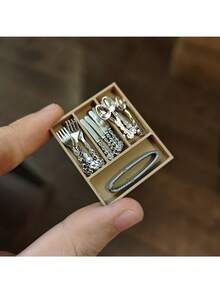 14PCS/Set Mini Tableware Set With Storage Box - Realistic Plastic Tableware And Cutlery, Suitable For Dollhouse, Cafe Or Home Decor, Includes Forks, Knives, Spoons, DIY Theme Restaurant Display - A - View 8