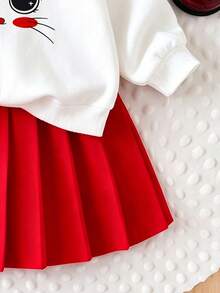 Baby Girl Cartoon Decor Round Neck Long Sleeve Top And Skirt Set - White - View 5