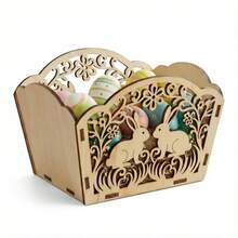 1pc Rabbit Hollow Exquisite Design, Holiday Home Desktop Decoration, Suitable For Holiday Party Gifts, Home Decor Ornament, Wooden Storage Basket, Spring Flower Basket Mother's Day Gift - A - View 7