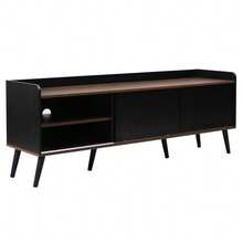 TV Stand With Two Drawers, TV Table, Low TV Board With Two Sliding Doors. Black And Natural Wood - 黑色 - 查看 2
