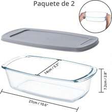 2er-Pack rechteckige Glasbackformen (1,8 l) mit luftdichtem Kunststoffdeckel und Griffen – Antihaft-Backform für Backofen, Mikrowelle, Gefrierschrank und Spülmaschine - Übersicht 2