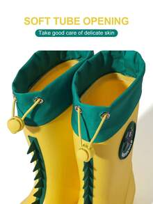 GentleChild Kids Dinosaur Rain Boots Black Red Drawstring Waterproof Non Slip Shoes For Boys Girls School Garden Puddle Outdoor - Yellow - View 7