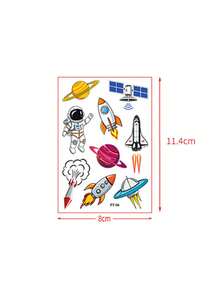 12pcs Cartoon Space Rocket Temporary Waterproof Tattoo Stickers, Astronaut Realistic Tattoo Decals, Fun Party Gifts - Multicolor - View 6