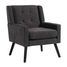 Upholstered Chair With Buttoned Suede Padding – Mid-Century Modern Armchair With High-Density Foam Cushion And Solid Wood Legs For Small Spaces: Living Room, Bedroom, Office - Dark Grey - View 11