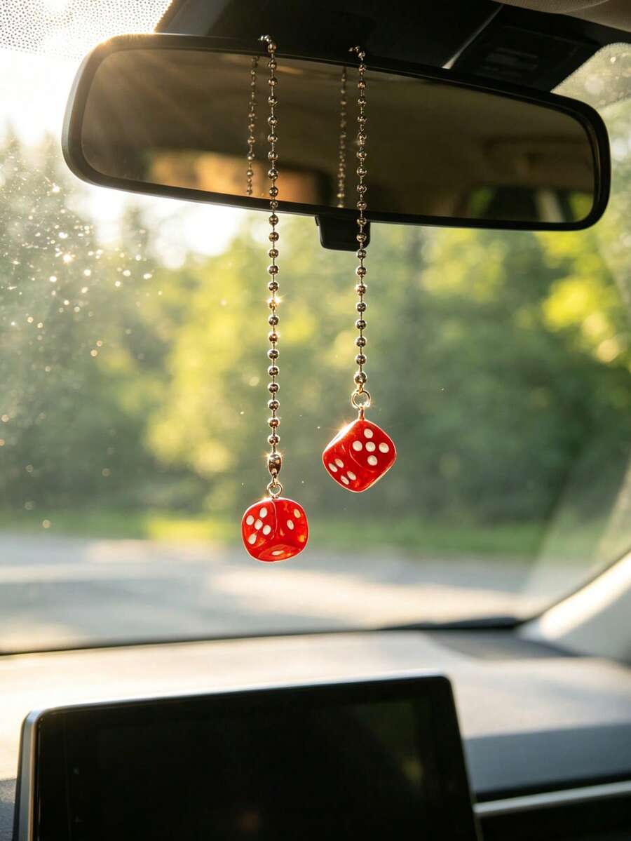 1pc Resin Dice Car Rearview Mirror Hanging Decoration, Car Interior Decor Accessory - A - View 1