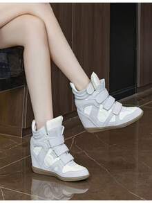 Women's Sports Shoes Invisible Height Increase Hook And Loop Design Fashion High-Top Casual Shoes For Daily Wear - Beige Grey - View 6