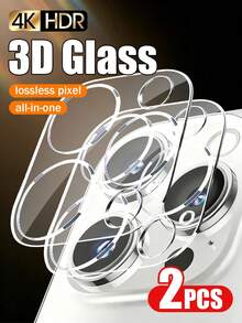 3D Transparent Lens Protector, Compatible With Phone 11/12/13/14/15/16 Pro Max/17 Pro/17 Air/17 Pro Max, 2-Pack, Full Screen Rear Tempered Glass Film And Camera Lens Protector, Easy Installation, Compatible With Specific Models - 2pcs - View 1