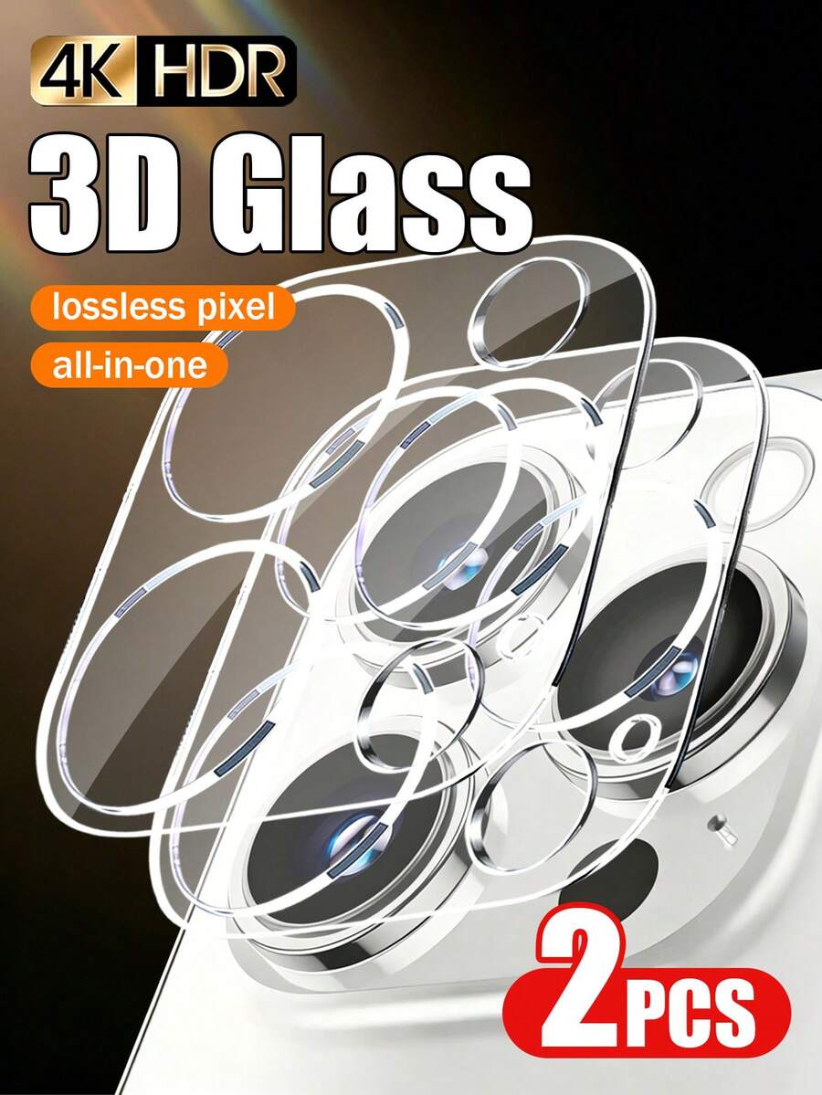 3D Transparent Lens Protector, Compatible With Phone 11/12/13/14/15/16 Pro Max/17 Pro/17 Air/17 Pro Max, 2-Pack, Full Screen Rear Tempered Glass Film And Camera Lens Protector, Easy Installation, Compatible With Specific Models - 2pcs - View 1