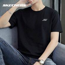 Skechers 男士快乾寬鬆版圓領短袖T恤，適合跑步與通勤的多功能運動上衣 - 黑色 - 查看 3
