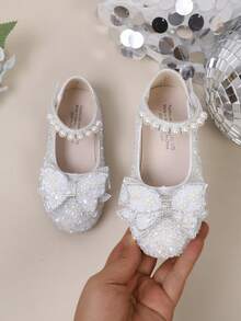 1 Pair Baby Girl Bow Decor Flat Shoes Princess Shoes Spring Autumn Rhinestone Baby Shoes - Beige - View 2
