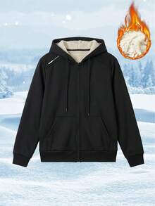 Women's Warm Fleece Lined Hooded Zip-Up Jacket, Winter Sports Fitness Cycling Running & Casual Wear Outerwear - Black - View 8