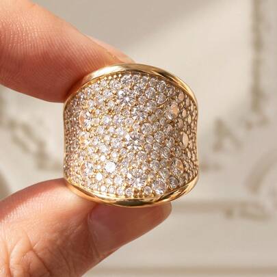 1pc Luxury Wide Band Decorative Ring, Fully Pave Shiny Cubic Zirconia Wedding Engagement Ring, Elegant Wedding Evening Accessory, Suitable For Women To Wear, Suitable For Cocktail Party Wear, Bridal Jewelry And Gift
