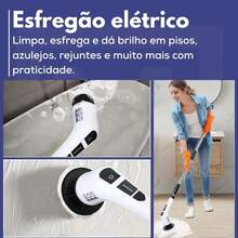 Esfregão de Limpeza Elétrico com Cabeças Giratórias Ajustáveis - Escova Elétrica Recarregável Multiuso Bivolt com Cabo Extensor Sem Fio para Banheiro Cozinha Piso Azulejo Vidro 12em1/9em/1/5em1 - A - Visão 5