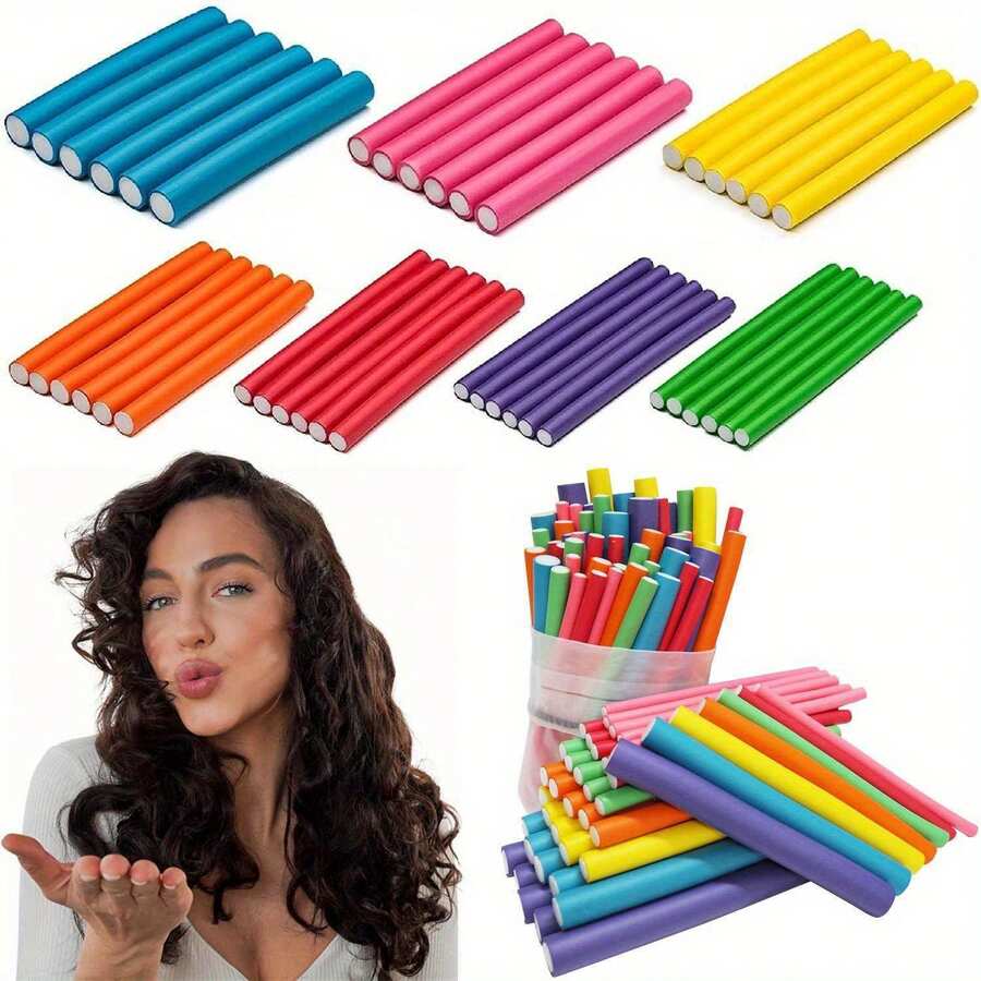 10pcs Heatless Hair Curlers - Soft Foam Overnight Curling Rods For Women And Girls, No Heat Damage, Random Colors, Suitable For All Hair Types (Long/Short), Overnight Styling, Damage-Free Curling Rods, Heatless Curls, Practical Hair Care Tool, Smooth Texture Hair Curlers - Multicolor - View 1