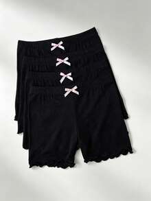 4pcs Girls Pure Black Butterfly Modal Safety Shorts, Breathable Casual, Suitable For Layering Under Skirts And Daily Play, All Season Wear, Back To School Essential - Multicolor - View 2