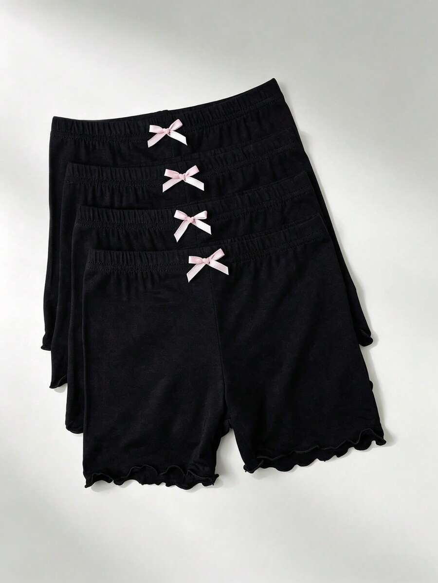 4pcs Girls Pure Black Butterfly Modal Safety Shorts, Breathable Casual, Suitable For Layering Under Skirts And Daily Play, All Season Wear, Back To School Essential