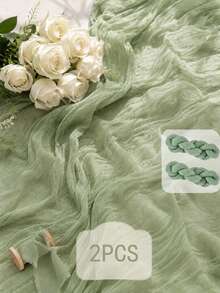 Light Green Ruched Gauze Table Runner, Soft Semi-Transparent Cheesecloth Style Tablecloth Strip, Dense Vertical Pleated Texture, Lightweight Decorative Linen Centerpiece Fabric, Fresh Minimalist Fabric Accent, Suitable For Dining Table Decor And Home Desktop Styling - Green - View 8