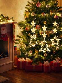 1pc Christmas Window Light Decoration, Battery Operated Hanging Warm White Glowing Tree Bell Star Shaped LED Suction Cup Light, Suitable For Christmas Tree, Fireplace, Indoor And Outdoor Decoration - Warm Color - View 3