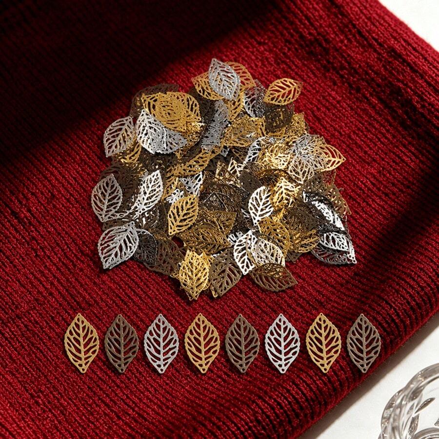50pcs Hollow Leaf Pendants, Alloy Leaf Jewelry Accessories, Suitable For DIY Jewelry Making, Earrings, Necklaces, Keychains, Crafts (Gold, White K, Antique Bronze) - Multicolor - View 1