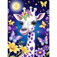 1PC| 5D DIY Diamond Painting | Giraffe And Butterfly Pattern Diamond Painting Kit, Round Full Drill Mosaic Craft Set, High Definition Art Diamond Painting, Focus And Relax Through DIY, Suitable For Living Room, Bedroom, Office Wall Decor, Surprise Holiday Home Decor Gift For Family And Friends, Unframed - round diamond - View 1