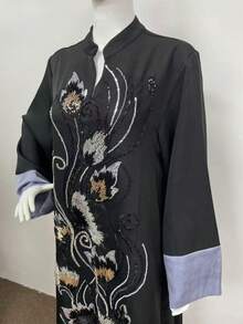 Gaun Wanita Fashion Elegan Kaftan Musim Gugur dengan Bordir Jala dan Leher V, Model Kaftan - NC190 - View 2