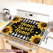 1pc Sunflower & Black White Checkered Heat-Resistant Glass Stove Top Protector - Non-Slip, Durable, Easy To Clean, Fits Electric Glass Stoves, Flat Top Ovens, Dryers, Coffee Makers - Stylish Kitchen Decor, Perfect Holiday Gift, Stove Top Protector - 52公分*72公分/20.5吋*28.3英寸 - 查看 13
