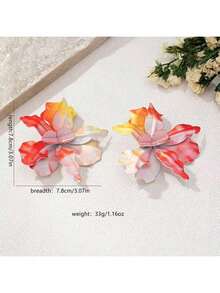 2025 New European And American Fashion Exaggerated Painted Petal Earrings - Hot Pink - View 21