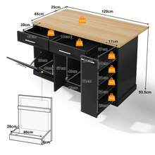 Kitchen Island On Wheels With Folding Table - Mobile Kitchen Cart With Drawer, Extendable Worktop - 黑色 - 查看 11