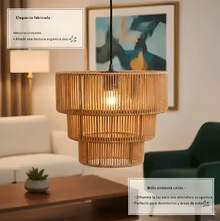 Dieser im Bohème-Stil gefertigte Kronleuchter-Lampenschirm, handgefertigt aus Naturseilen und Rattan, hat ein dreistufiges zylindrisches Design und eignet sich für Schlafzimmer, Badezimmer und die Dekoration von Landhäusern. - 1 - Übersicht 3