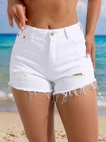 Women Denim Shorts - White - View 2