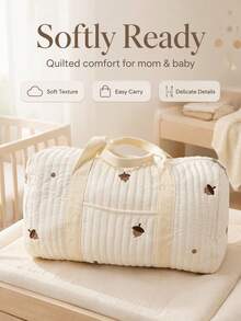 1pc Beige Large Capacity Shoulder Bag With Embroidery, Mommy Maternity Organizer Bag For Outings - Beige - View 19