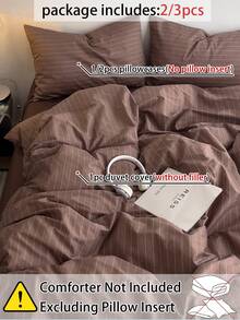 2/3件組 100%純棉條紋被套組（不含被芯）- 柔軟透氣床上用品（1件被套 + 1/2件枕套），現代條紋印花床品，適用於臥室/客房，居家與宿舍必備裝飾，四季舒適床上用品套裝 - 彩色 - 查看 4