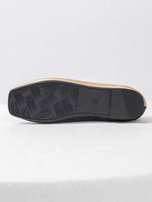 1 Pair Women's Black Gold Two Tone Patchwork Square Toe Slip On Flat Loafers, Spring Autumn Daily Office Walking Footwear - Gold - View 9