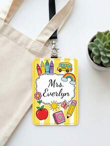 1pc Custom Teacher Name Badge Holder With Lanyard,ID Card Cover,Luggage Tag,Teacher Appreciation Gift,Back To School,Staff Name Tag,Trip Tag - Multicolor - View 6