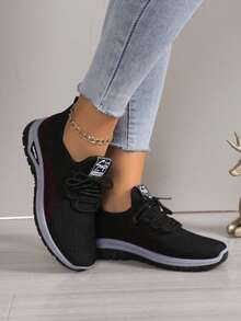 2025 Autumn Women'S Mesh Breathable Running Shoes, Soft Comfortable Flying Woven Shoes, Casual Versatile Outdoor Sneakers Mama Shoes, Shoes For Women - 黑色 - 查看 5