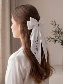 Custom Name Big Bow Hair Clips, Multi Color Engraved Text Long Ribbon Bow Barrette, Elegant Women Bridal Daily Custom Text Hair Accessories - Multicolor - View 6