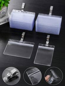 2/4/10pcs Transparent Waterproof ID Badge Holders, Vertical Or Horizontal, Clear PVC Plastic Card Sleeves With Clips, Suitable For Students, Office Employees, Business Name Tag Protection - Multiple Specifications - View 10