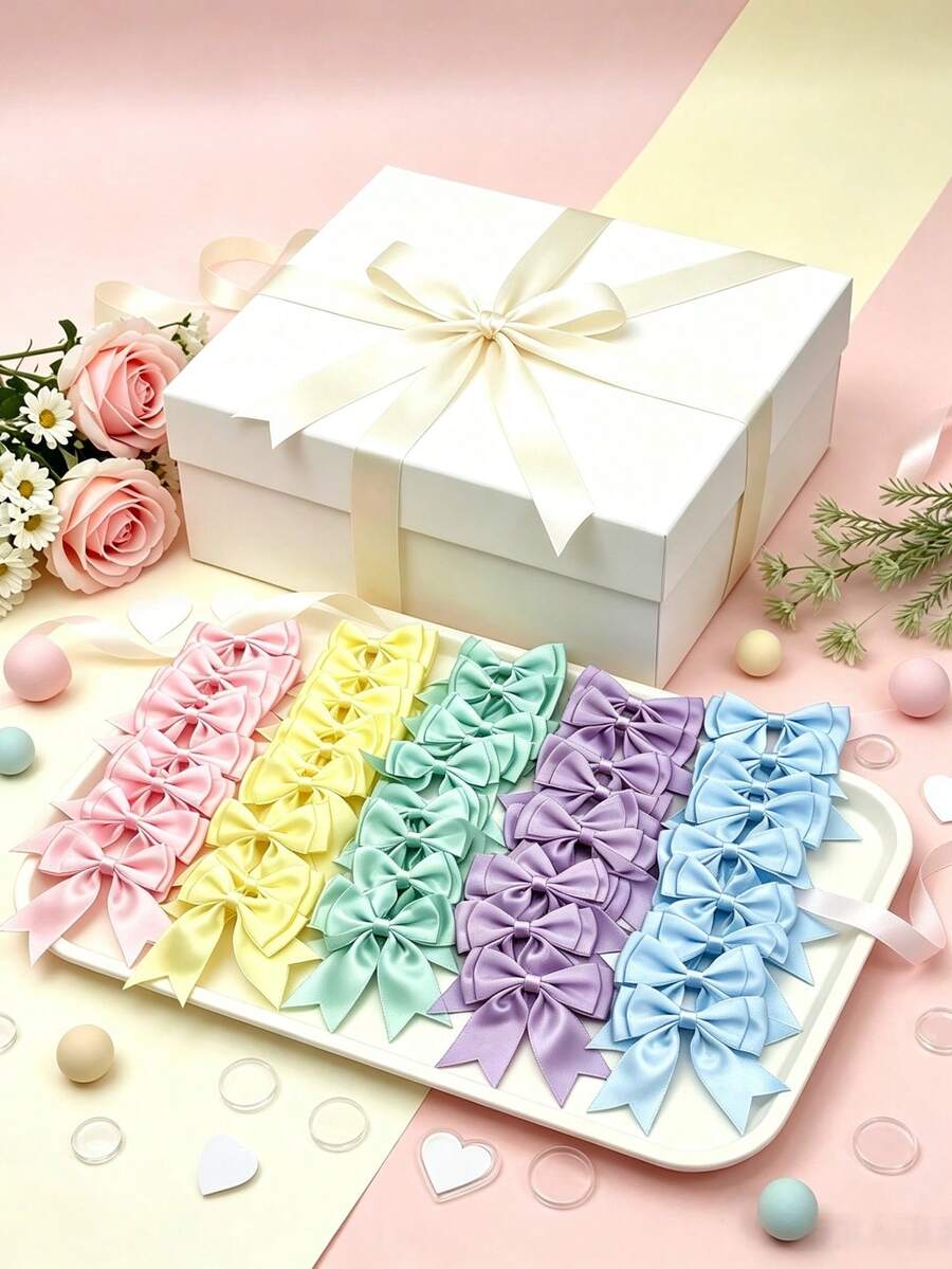 50pcs/20PCS/10PCS Macaron Double Layer Swallowtail Waist Tie Bows, Silk Ribbon Bows - Handmade Invitation Letter Decorations - Satin Ribbon Gift Packaging - Assorted Colors - No Feathers - Art, Crafts & Sewing Supplies - Gift Packaging Bow