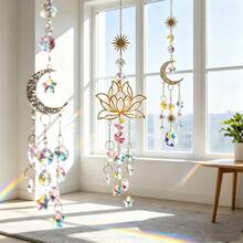 1pc Metal Crystal Light Catcher Pendant, Rainbow Sun Catcher Dreamcatcher, Moon And Lotus Shaped Window Decor, Suitable For Home, Garden And Bedroom Decoration - Crystal Ornament - View 7