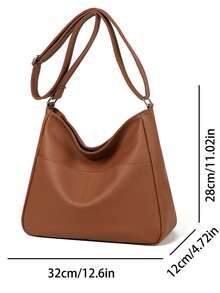 極簡風軟皮托特包 女款 2026新款 大容量 百搭 單肩斜跨包 通勤 Hobo Bolsa Sac A Main - 棕色 - 查看 5