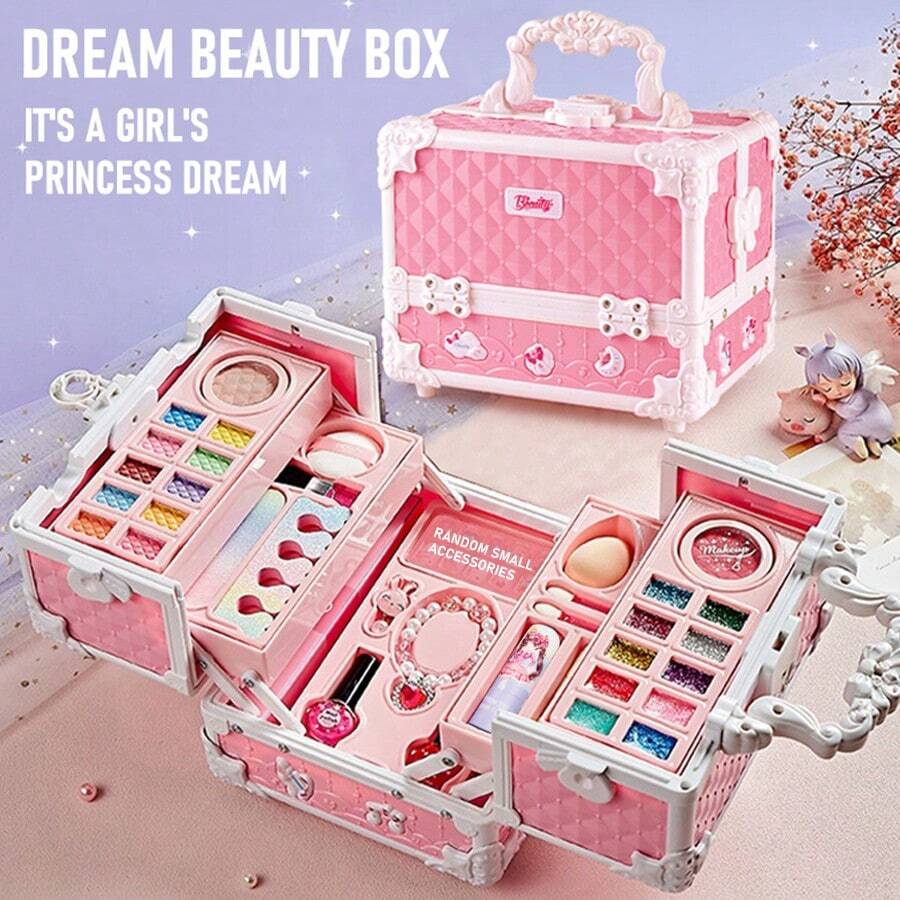 49pcs Perlengkapan Rias Anak Perempuan, Set Kotak Rias, Hadiah Ulang Tahun - Berwarna merah muda - View 1