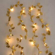 1pc Gold Leaf String Lights 20LED Fairy Lights, Battery Powered (Battery Not Included) Artificial Plant Vine Lights, Elegant Home Decor, Suitable For Christmas, Thanksgiving, Wedding, Artificial Plant Table Decoration - Gold Leaf - View 8