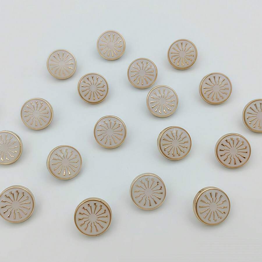 20pcs/1.3cm Fashion Personalized Minimalist Round White Gold-Edged Geometric Pattern Plastic Buttons, Luxury Vintage Gold Base Striped Buttons, European And American Style High-End Elegant Versatile Gold And White Oil-Drip Buttons, High-Quality Buttons For Handmade Sewing, DIY Clothes, Bags, Hats, Coats, Sweaters, Pants, Shirts Decoration