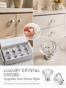 6/10pcs Crystal Glass Cabinet Handles 30mm Diamond Shaped Drawer Kitchen Cabinet Vanity Cabinet Wardrobe Pulls (30mm, Transparent) - New Crystal Style - View 6
